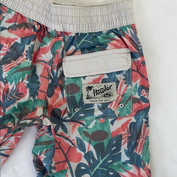 Howler Brothers Boys Red and Green Swim Trunks Tropical Design Medium - Picture 6 of 14
